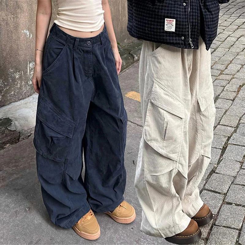 2025春季高街百搭显瘦美式工装裤宽松高腰设计感多口袋直筒休闲裤