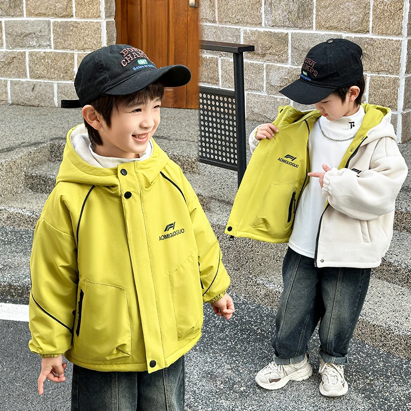 男款外套春款新款女童洋气帅气男孩加绒男款潮酷痞帅童装双面穿