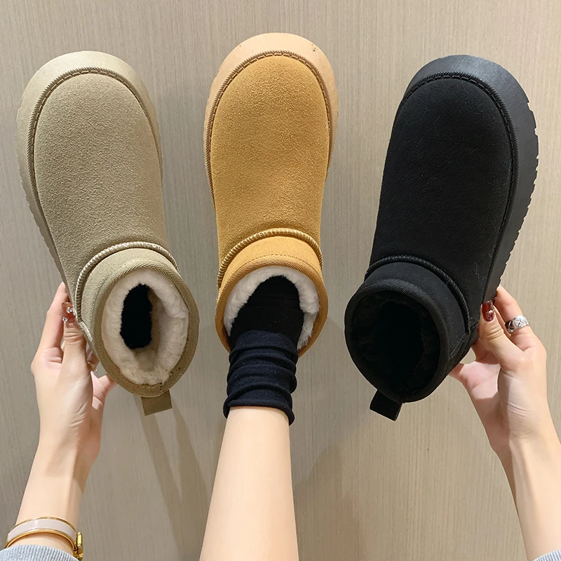 厚底雪地靴女冬加绒加棉2025年新款增高保暖短靴低帮短筒雪地棉鞋