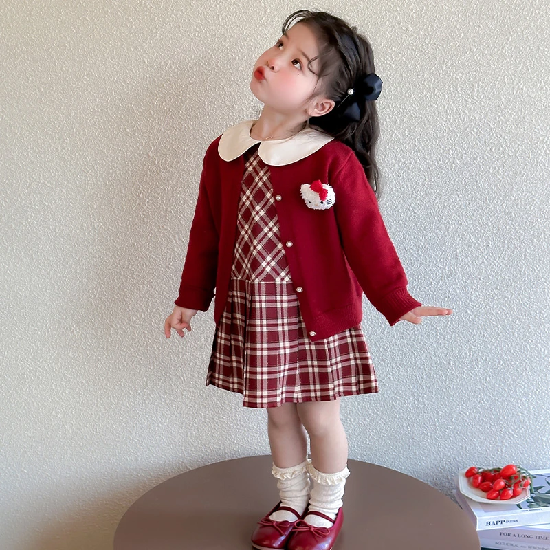 女童春装连衣裙套装2025新款儿童开衫毛衣裙子两件套宝宝春秋衣服