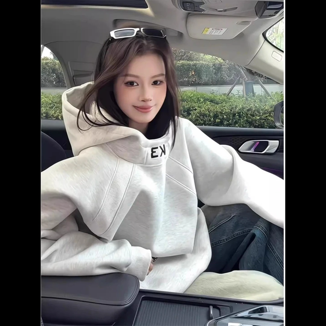 HandSeven刺绣重磅连帽卫衣秋季潮牌拼接立领宽松外套上衣男女