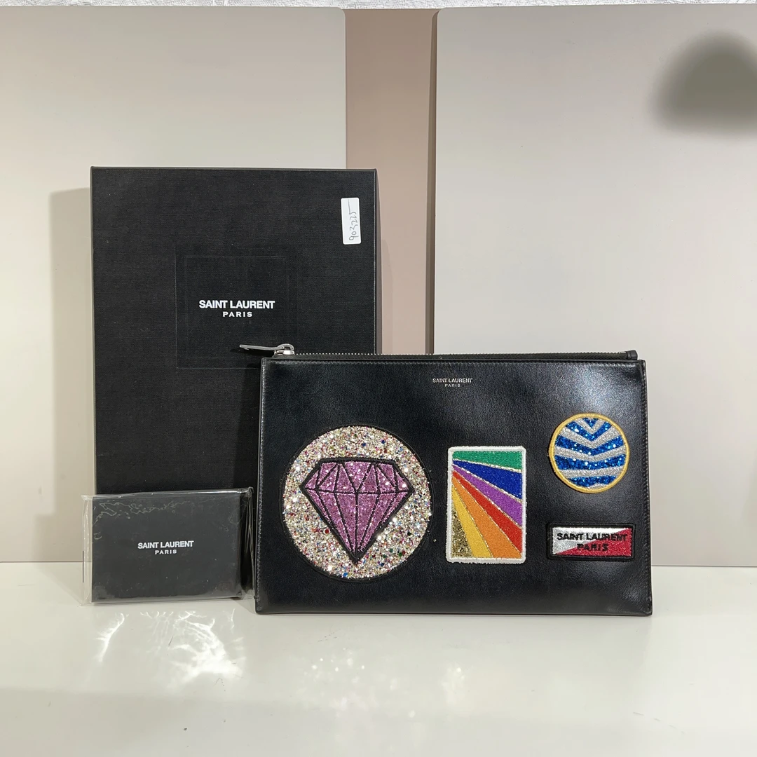 95新 YSL/圣罗兰 圣罗兰徽章款手拿包cj5885