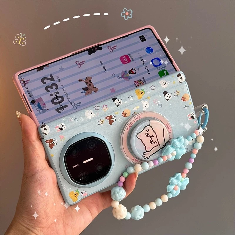 适用vivo X Fold5情侣款折叠屏手机壳X Fold3狗狗支架手提保护壳