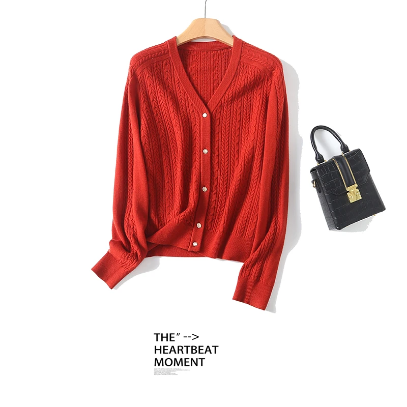 秋冬针织纯绵羊毛开衫女外搭纯色宽松针织衫BN957