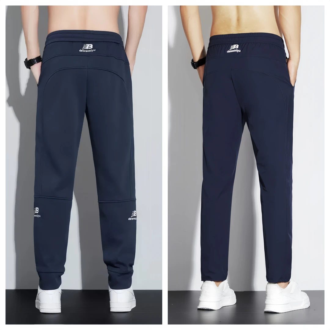 夏季云感丝高弹男士休闲裤宽松高级感百搭冰丝薄款束脚裤运动直筒