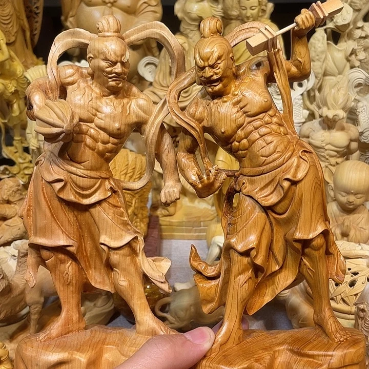 黄杨木瑕疵哼哈二将一对