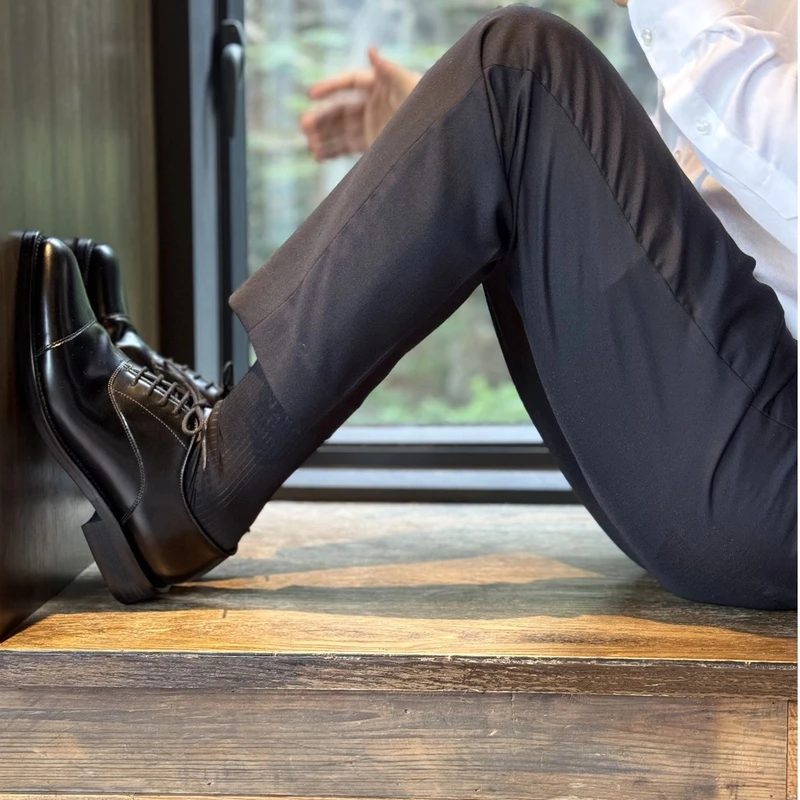 爬梯T29B开边珠黑色皮鞋婚鞋牛津鞋三接头系圆头黑皮鞋德比鞋