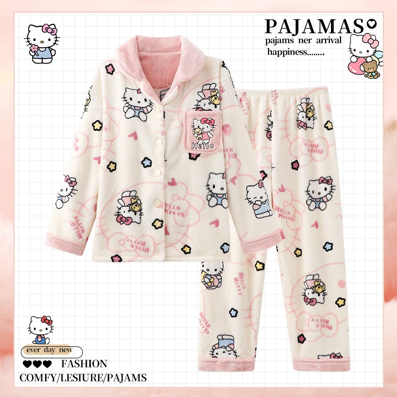 猫咪珊瑚绒加绒加厚睡衣女款秋冬季爆款学生少女可外穿家居服套装