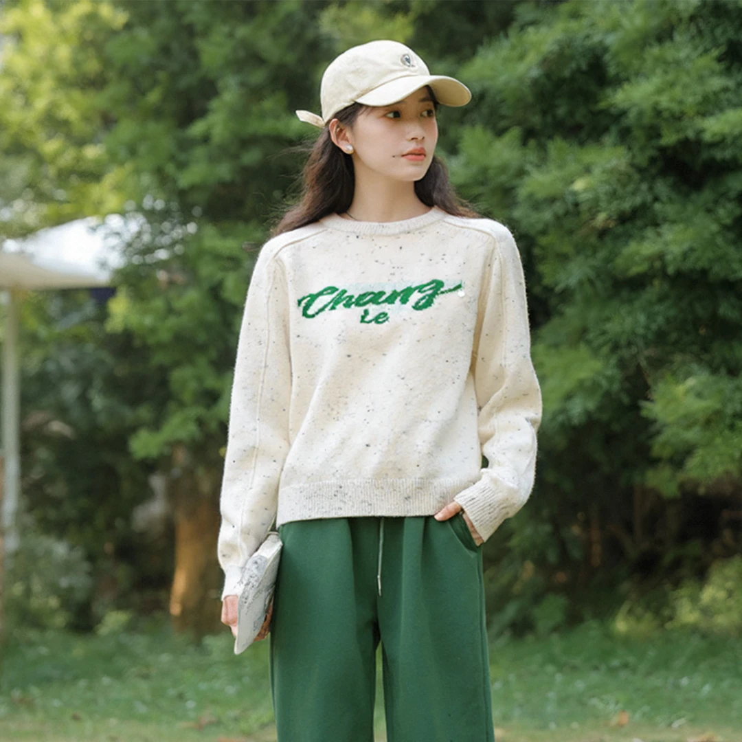 【片】绵羊毛字母印花小个子圆领毛衣2025秋季新款七号铺撤柜女装