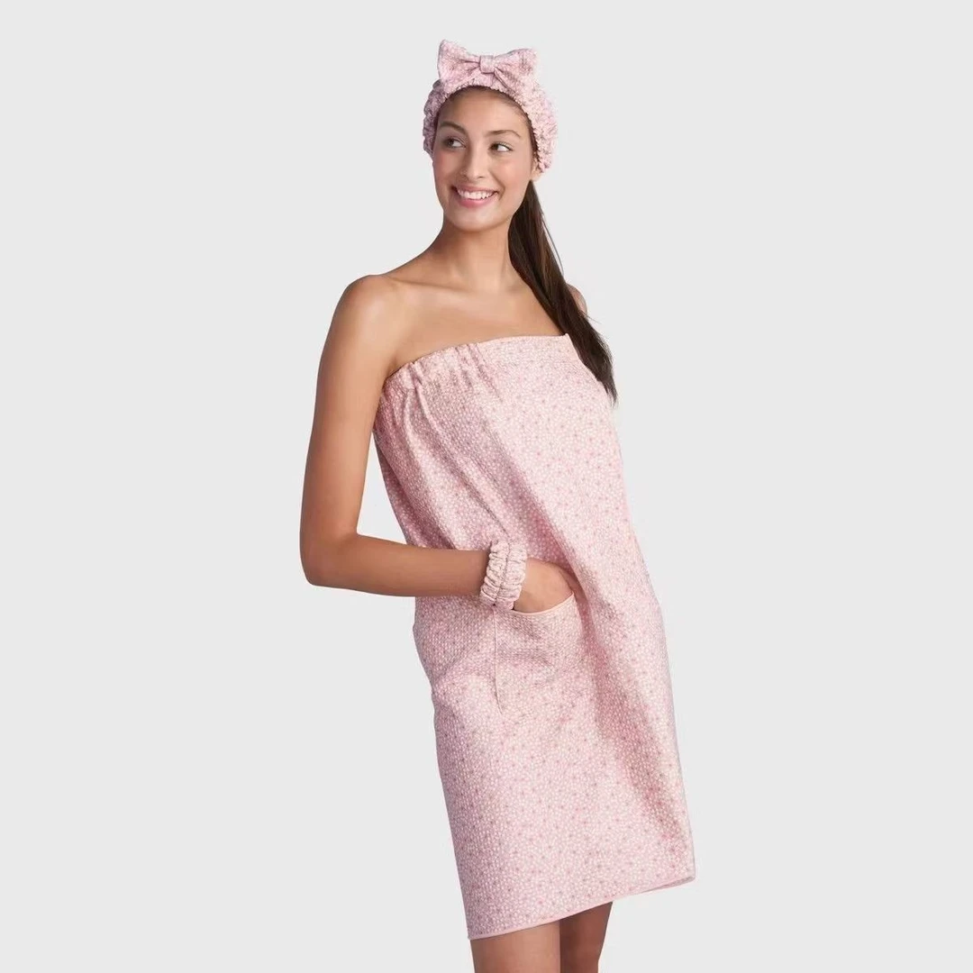 华夫格魔术贴松紧半身浴袍浴巾吸水速干