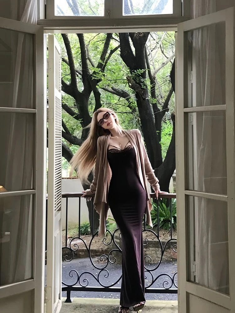 性感纯欲风豹纹拼接吊带连衣裙修身辣妹长裙气质不规则开衫两件套