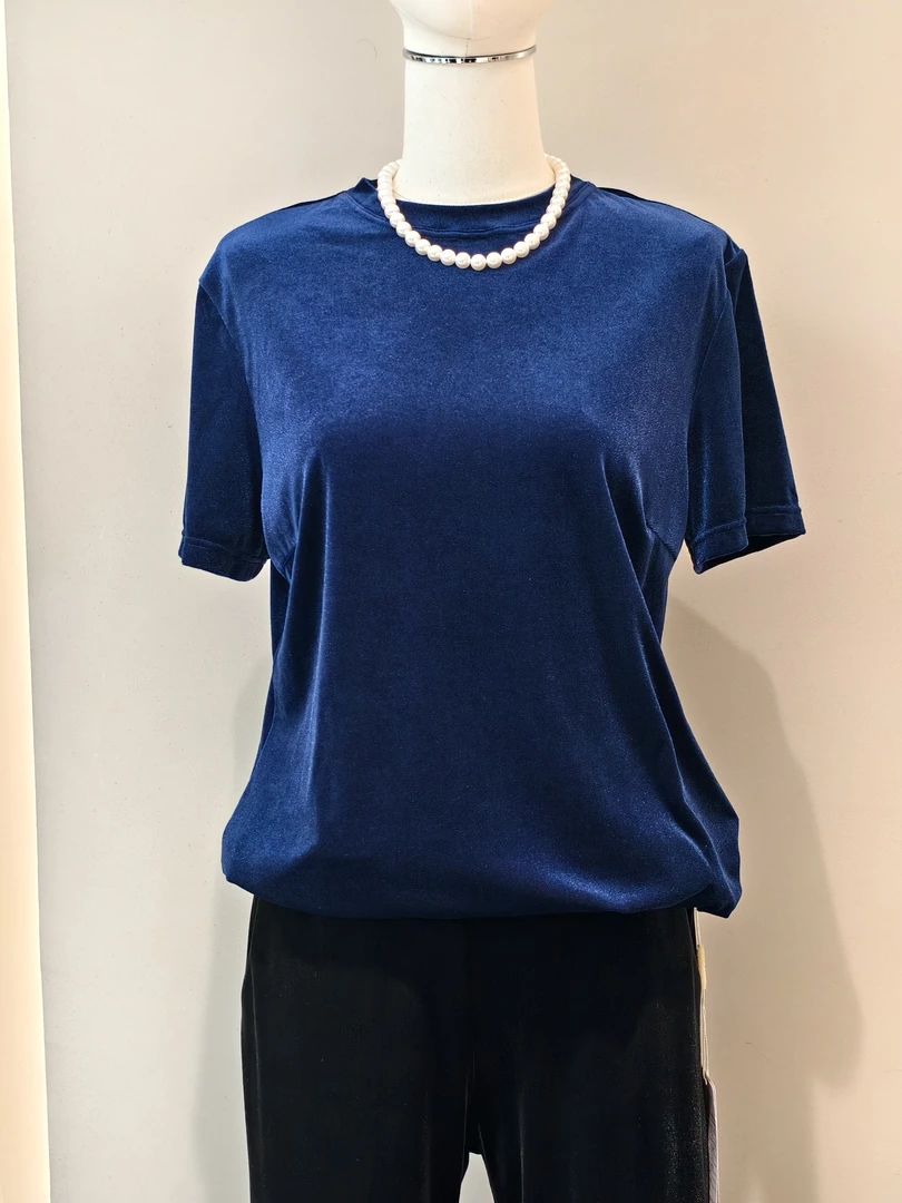 秀巧10287夏季新款圆领百搭丝绒短袖