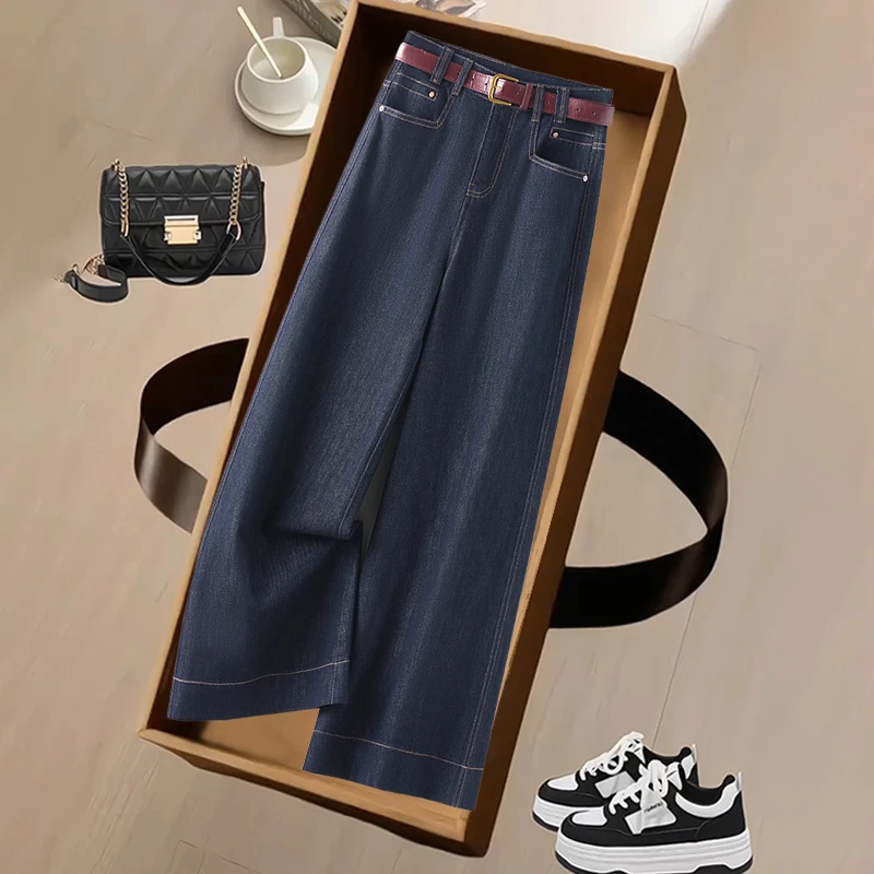 丹宁蓝牛仔裤大阔腿裤女春季2025新款宽松显瘦直筒裤大裤脚休闲裤