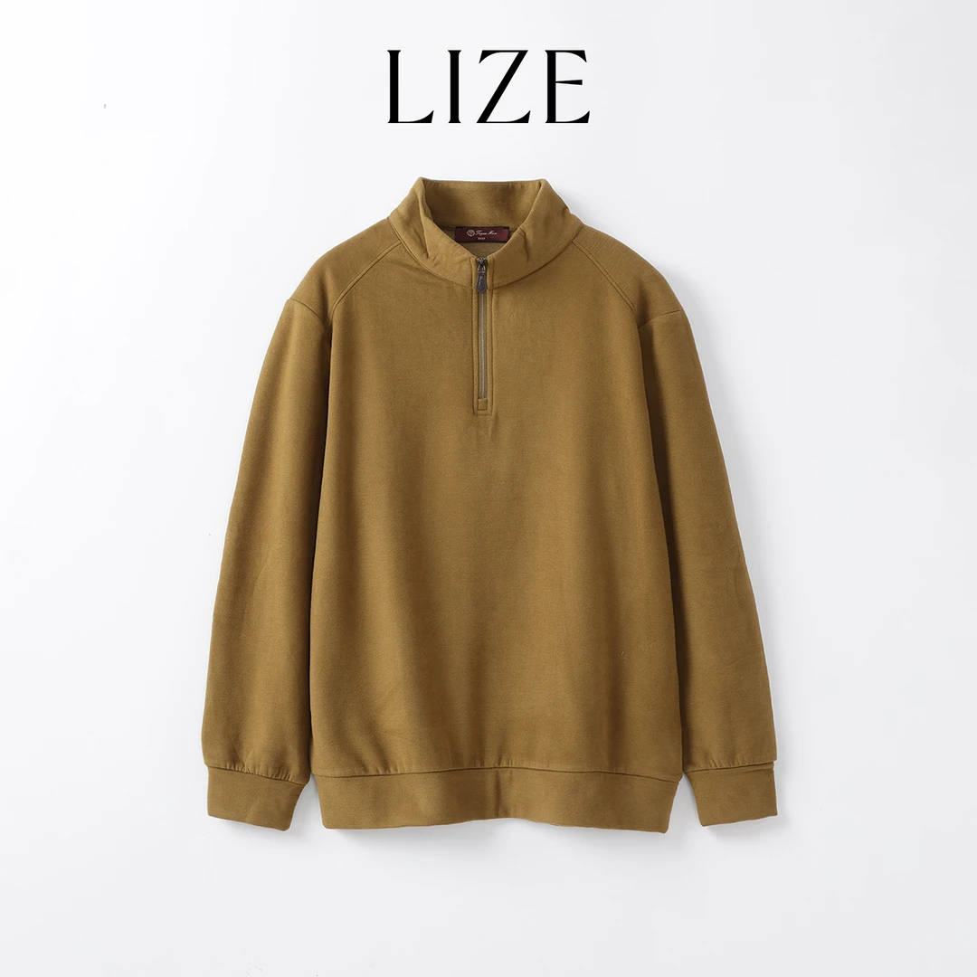LIZE「男装-L0522」柔软养肤.蚕丝羊毛半拉链上衣