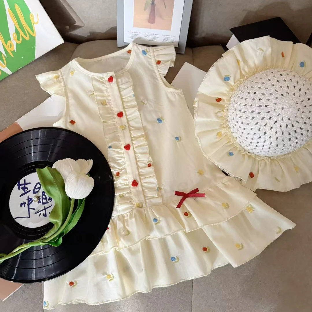 女孩韩版彩色波点连衣裙2025夏季新款宝宝洋气甜美花边无袖公主裙