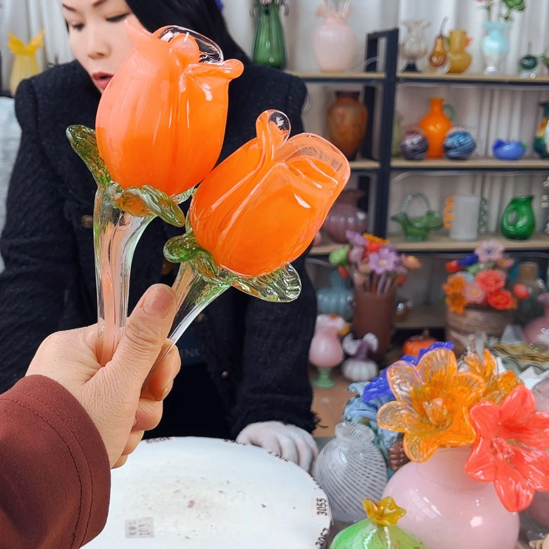 橙红2朵福利福利家悦琉璃工艺品