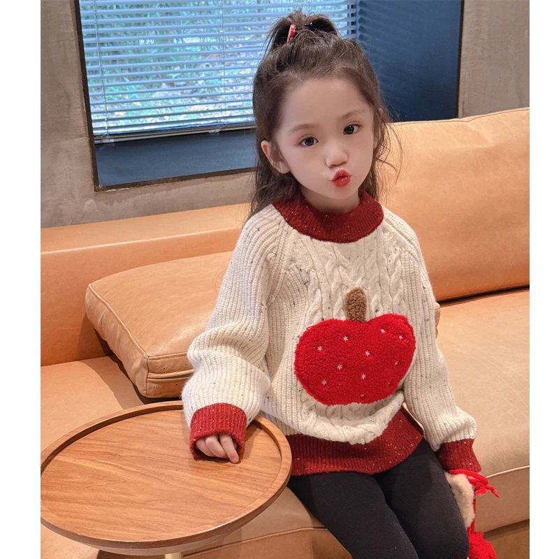 【苹果毛衣】WWLL定制童装女宝宝套头毛衣洋气女童毛衣洋气