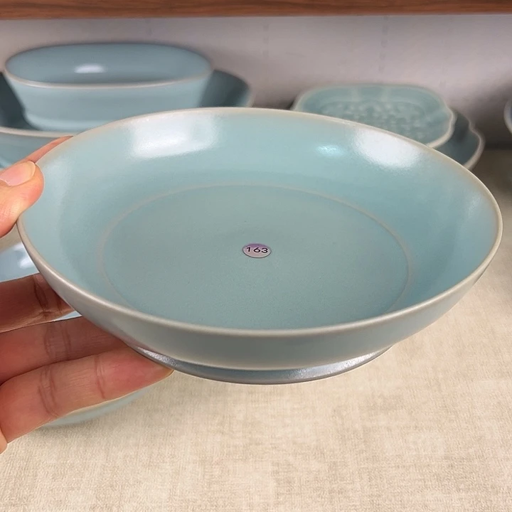 瓷杯子仿古釉汝窑盘微瑕编号163