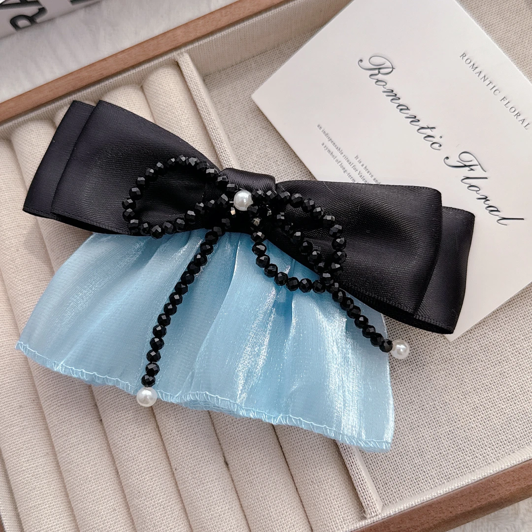 中性女边夹少女风法式日韩发夹时尚轻奢蓝色优雅简约韩版弹簧夹