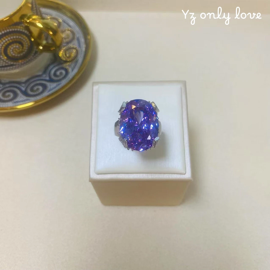 铜合金锆石戒指 A015时尚气质紫色椭圆戒指