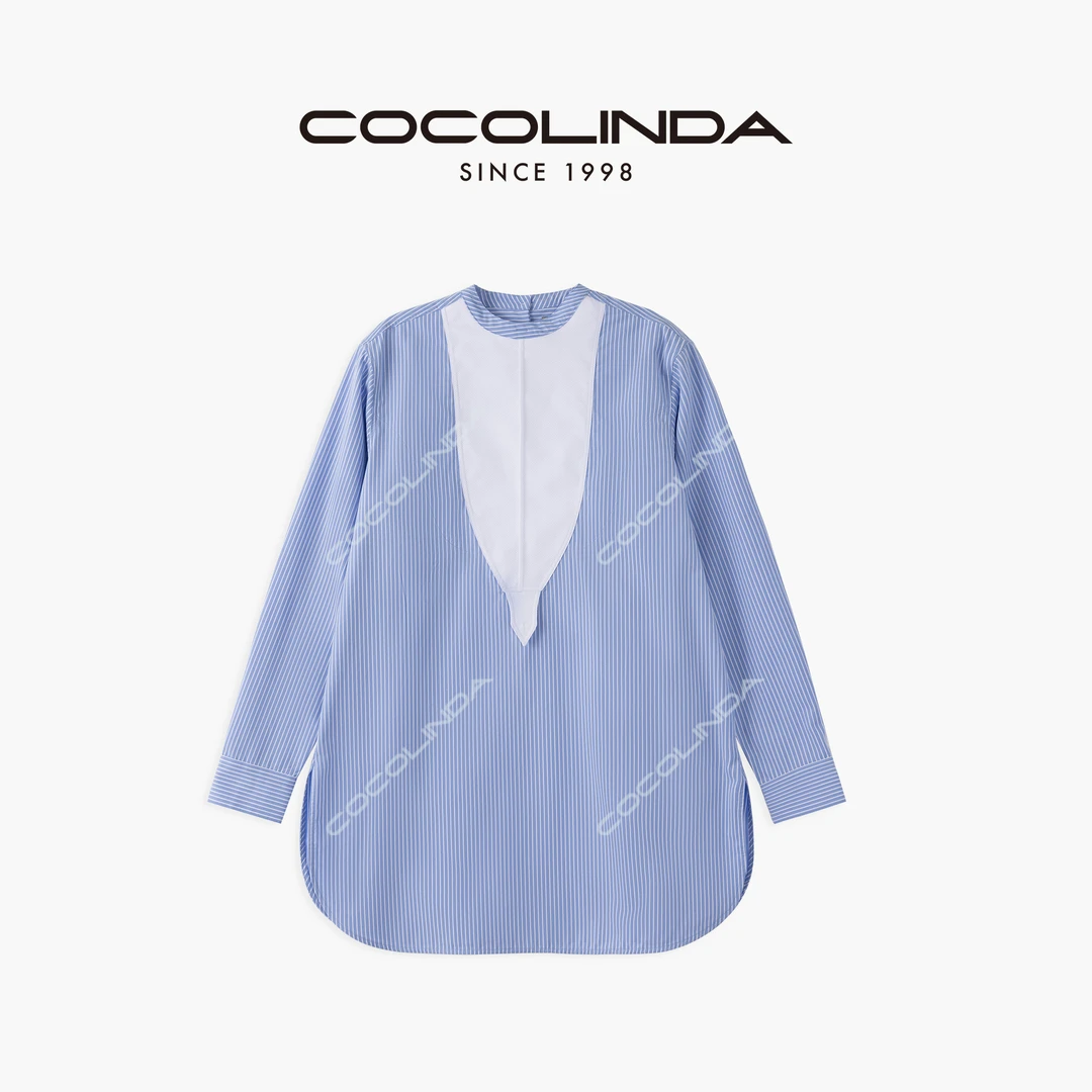 COCOLINDA | 100%棉蓝条拼色衬衫K3382