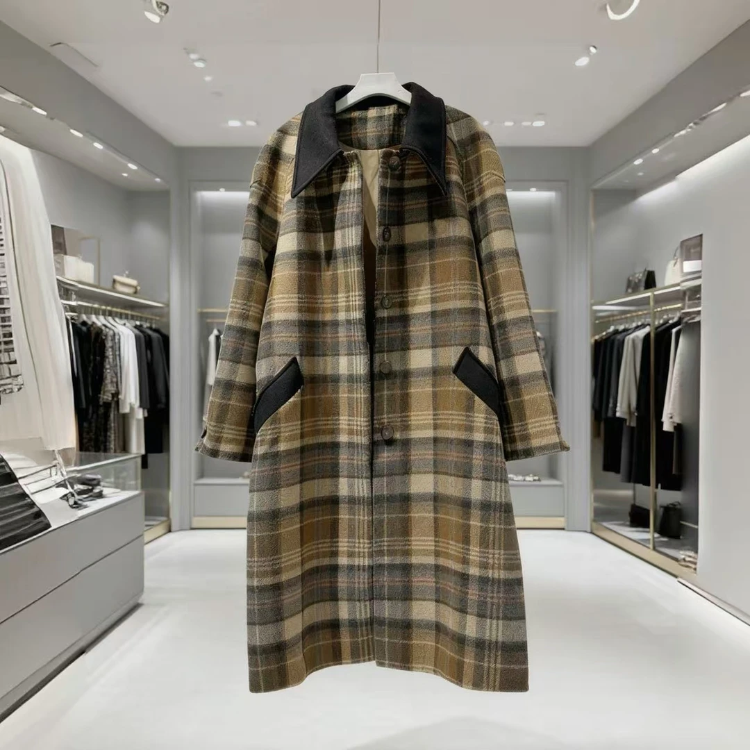 WYK（品牌剪标） 60%羊毛~L胸124长103复古单排扣毛呢外套 3865