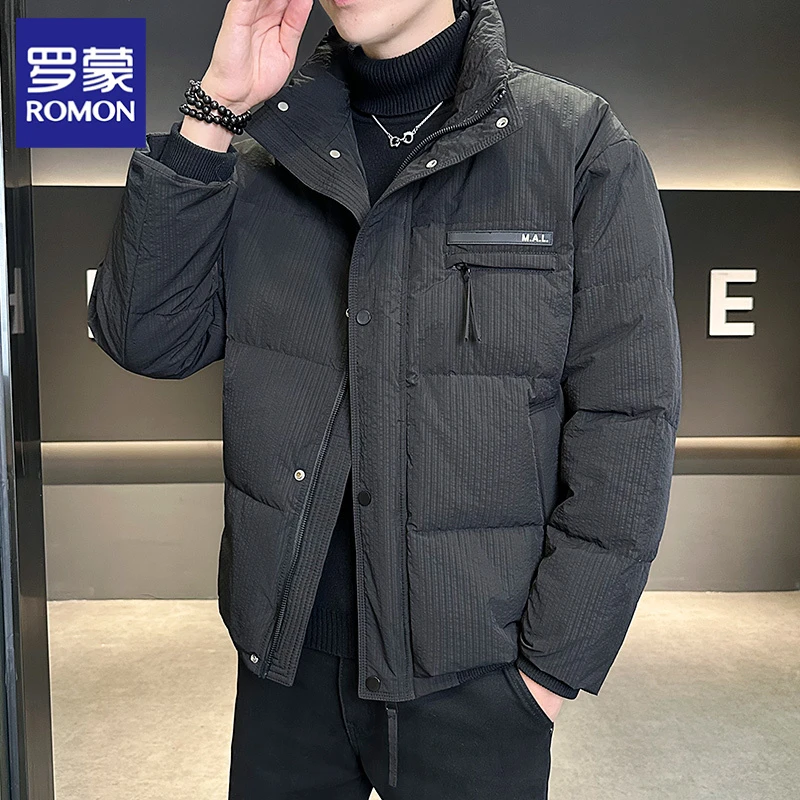 罗蒙正品冬季立领羽绒服男短款潮牌户外防风防水御寒工装面包服