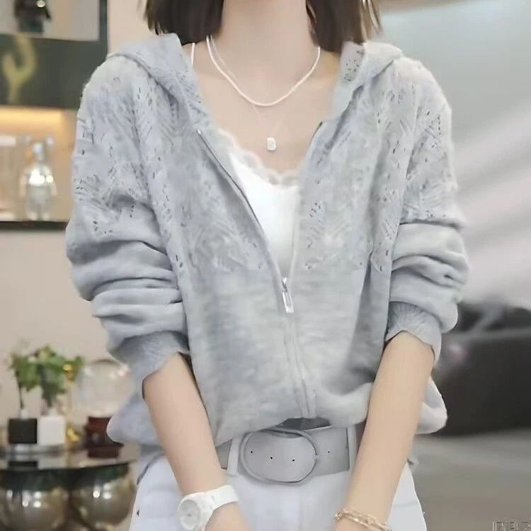 重工帽衫外套女春季新款时尚花纹气质女士女款针织开衫外套