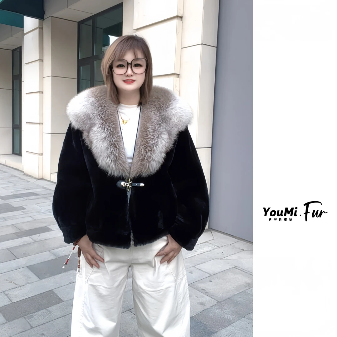 【YOUMI】冬季穿搭抗风保暖美利奴羊毛皮搭配狐狸毛领-28096