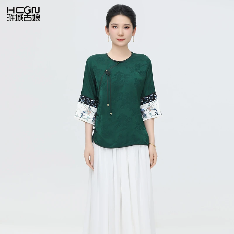 浒城古娘新中式复古国风刺绣女装夏季薄款花雅枝短上衣-BCL181119