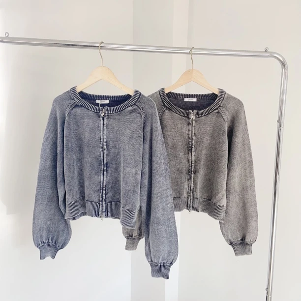 M221 水洗圆领双头拉链休闲针织毛衣