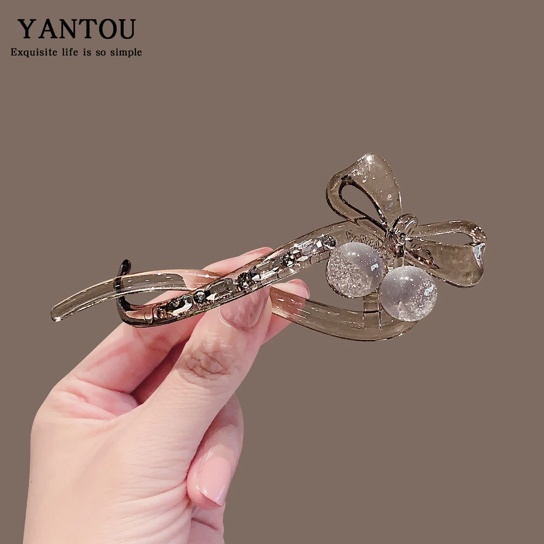 精致时尚水晶樱桃发夹女后脑勺一字夹后脑勺高级感盘发扭扭夹发卡