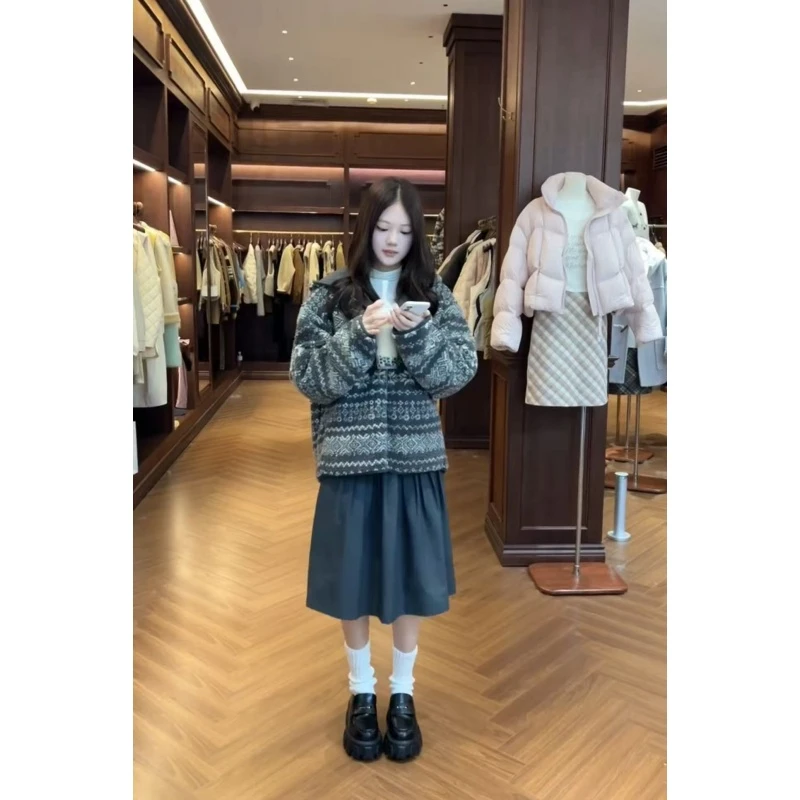 松弛感慵懒风洋气宽松连帽针织衫秋冬温柔气质显瘦半身裙两件套潮