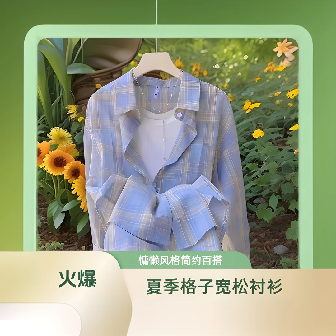 新款雪纺格子百搭短款衬衫女宽松长袖设计感长袖女纯欲慵懒风女装