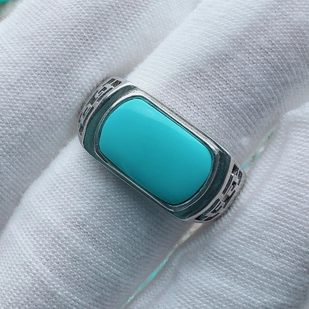 绿松石银S925镶嵌原矿绿松石