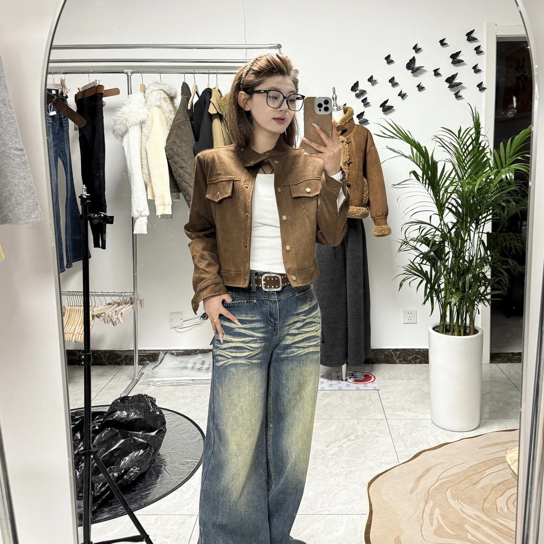 冬季加绒加厚翻领麂皮绒外套女年轻韩版宽松显瘦保暖上衣