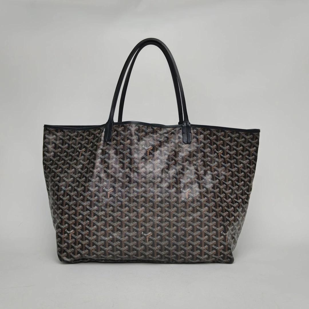 95新 Goyard 【黑黑】购物袋 子母包 40 大号 黑色 PVC 银扣