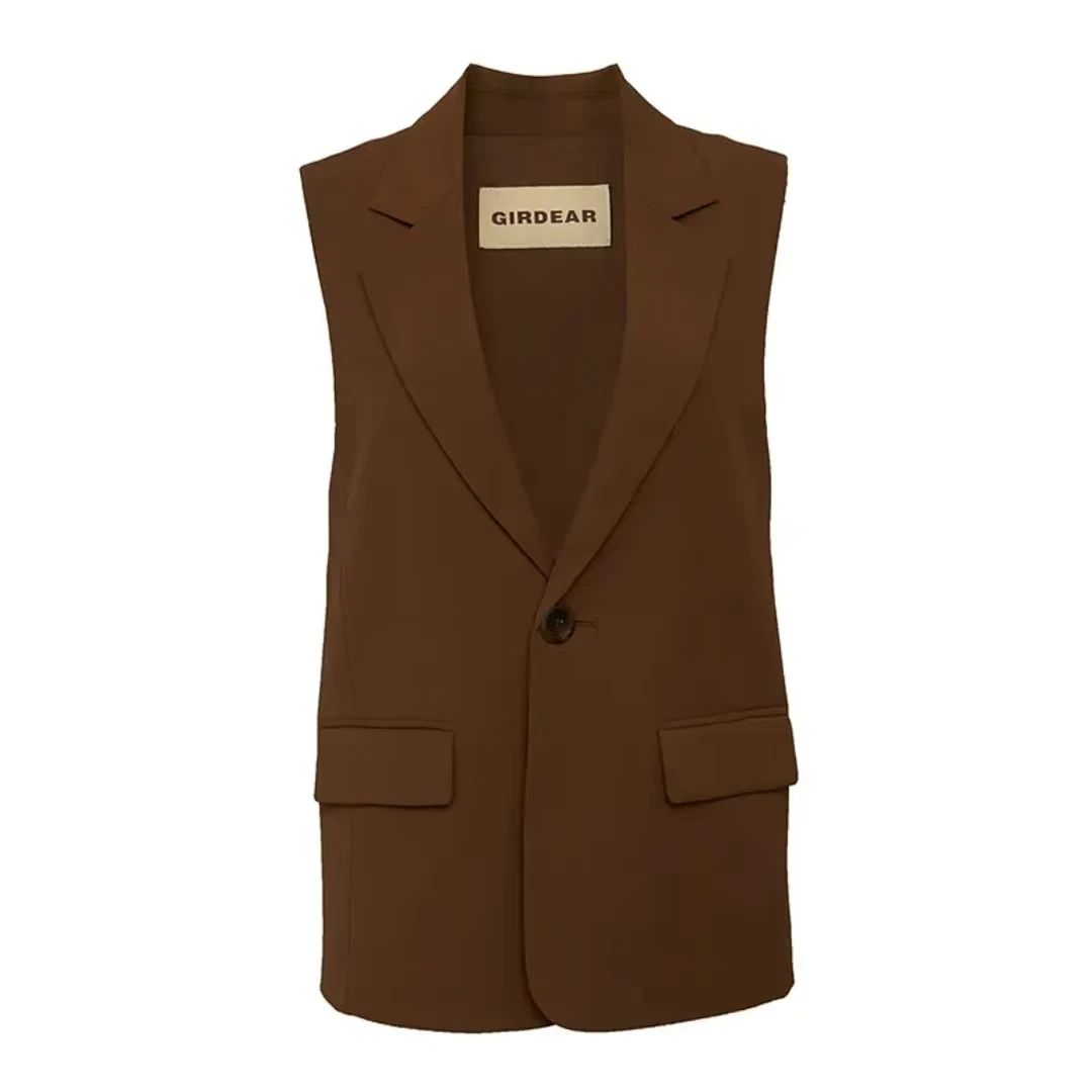 哥弟女装时尚简约舒适高级一粒扣翻领西装马甲外套140055