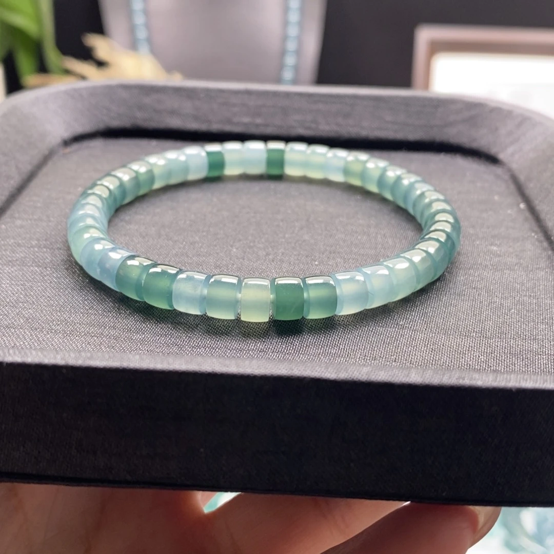 翡翠未镶嵌手链卡7直切多宝手串