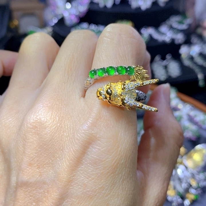 翡翠戒指银S925镶嵌?****?天然翡翠