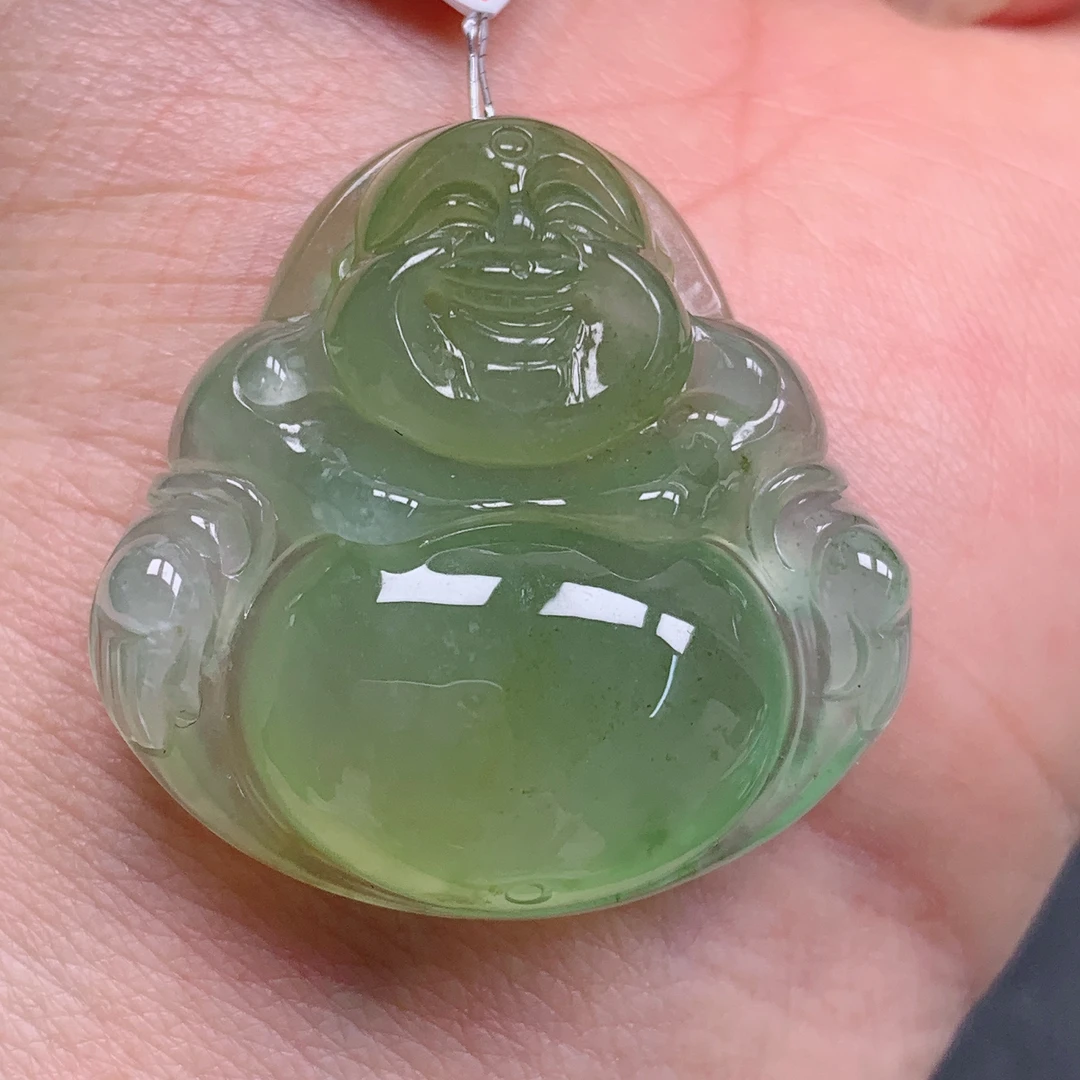 天然缅甸翡翠A货冰黄佛公气质精美尺寸31.2+30.8+8.5  463