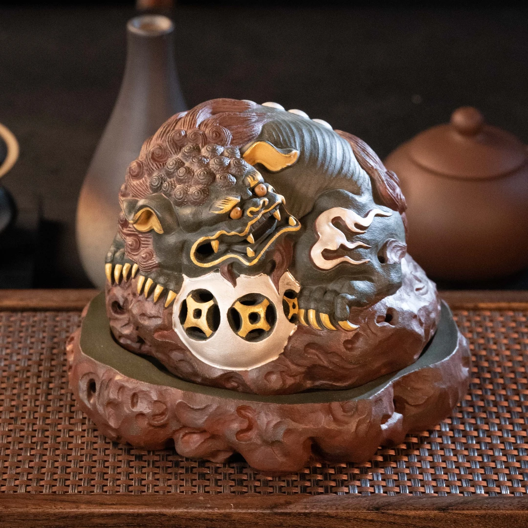GSB-005  高水波  宜兴手工紫砂   吉狮纳福香炉