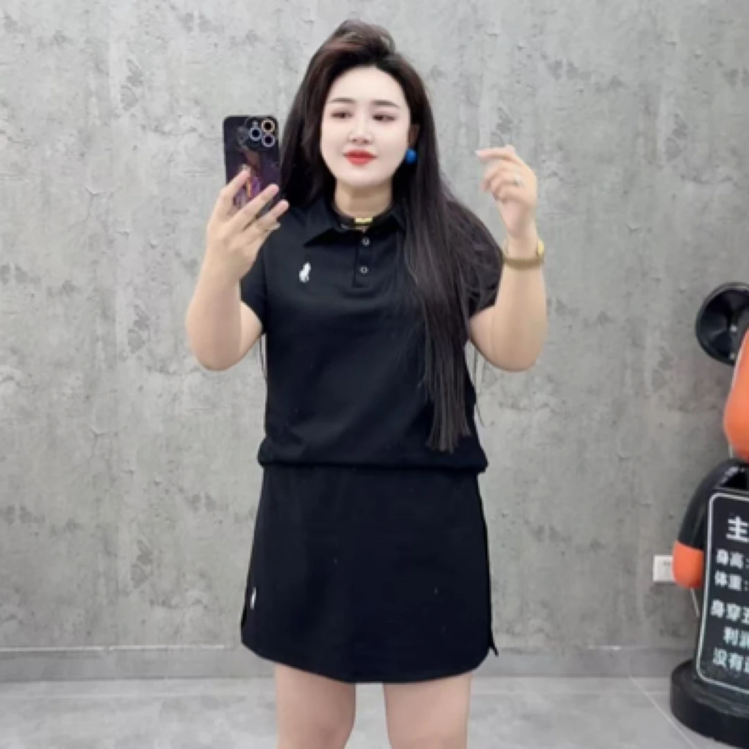 欧货POLO领短袖上衣高腰短裤裙时尚休闲两件套夏季