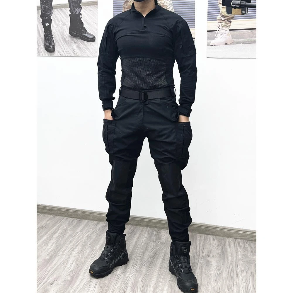男士和女士户外战术黑色打底裤健身弹力t恤安全套装工作服时髦纤