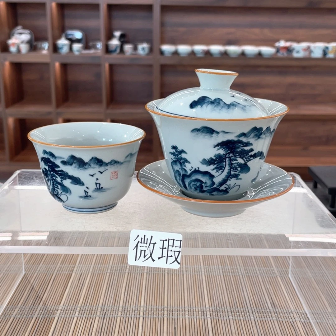 釉下手绘茶具微瑕