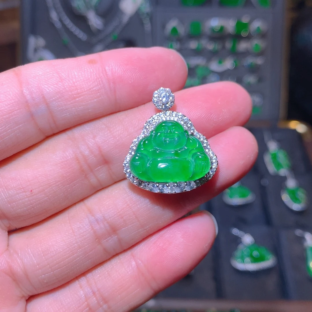 吊坠(不含链)银S925镶嵌翡翠佛公