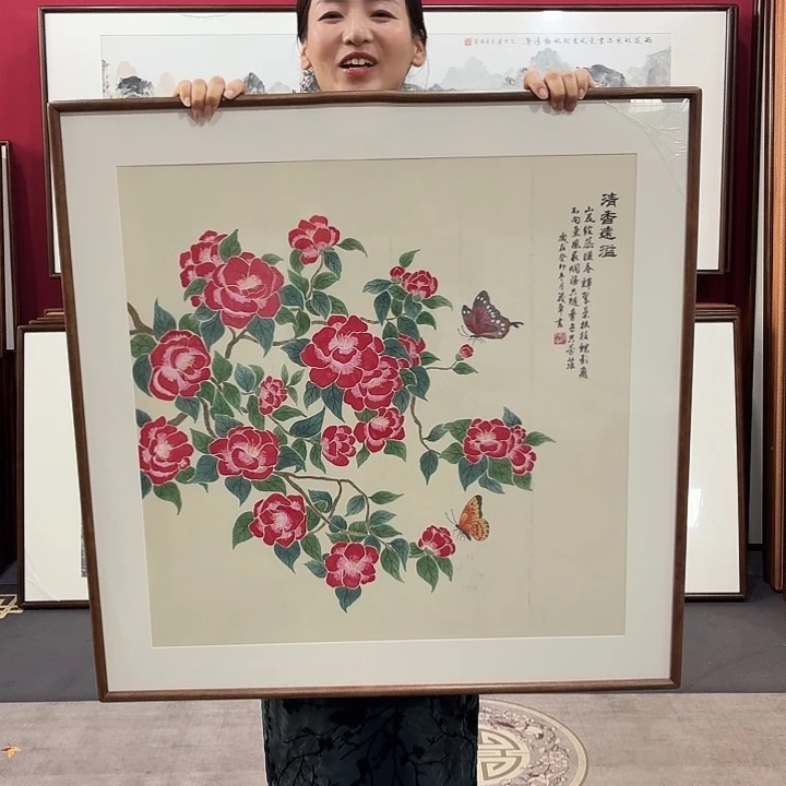 国画手绘带框作品