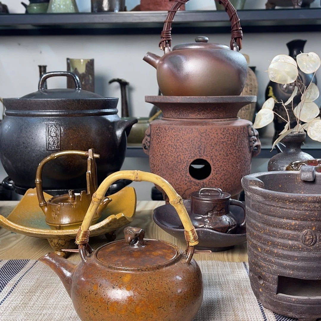 碟紫砂粗陶实用茶壶