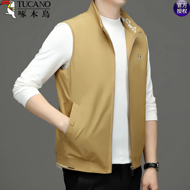啄木鸟春秋季新款马甲男士立领潮流马夹加厚背心休闲坎肩外套上衣