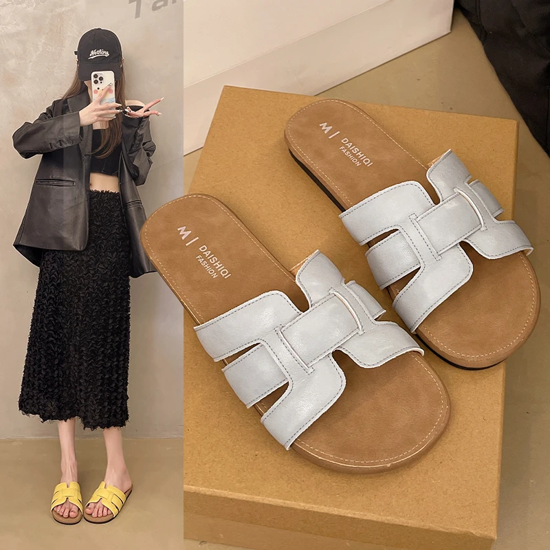 勃肯拖鞋女夏外穿2025新款高级感法式平底沙滩凉鞋时尚一字凉拖鞋